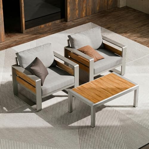 ZANDOR Aluminum Outdoor Patio Furniture - 2 Pcs Armchairs and Coffee Table